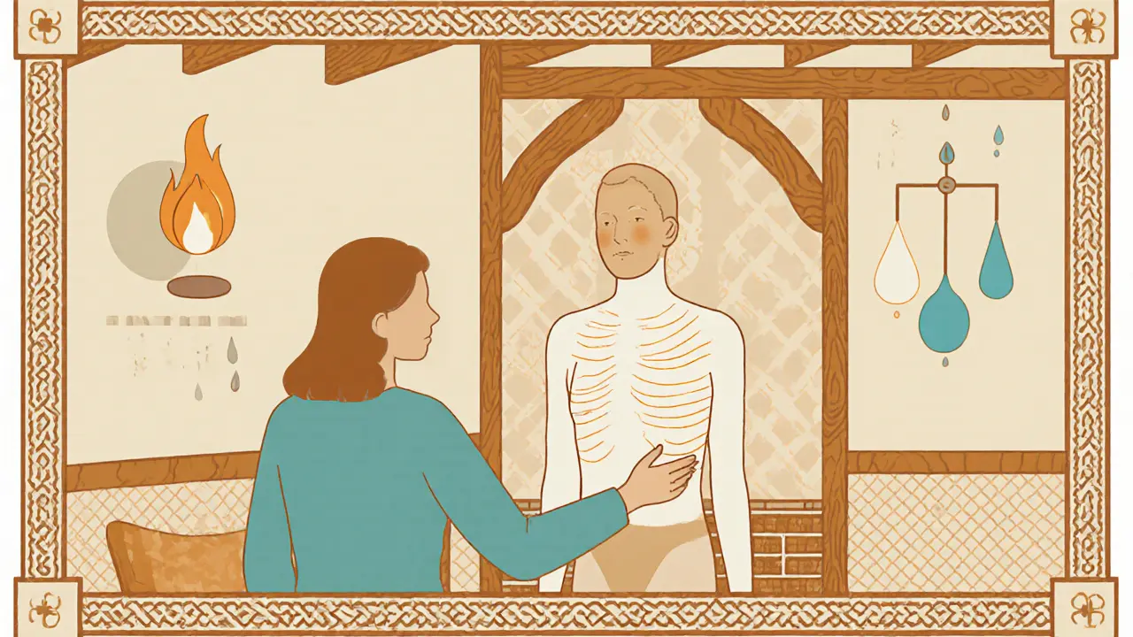 Terapeutická místnost s klientem, který provádí skenování těla, ukazující principy SE.