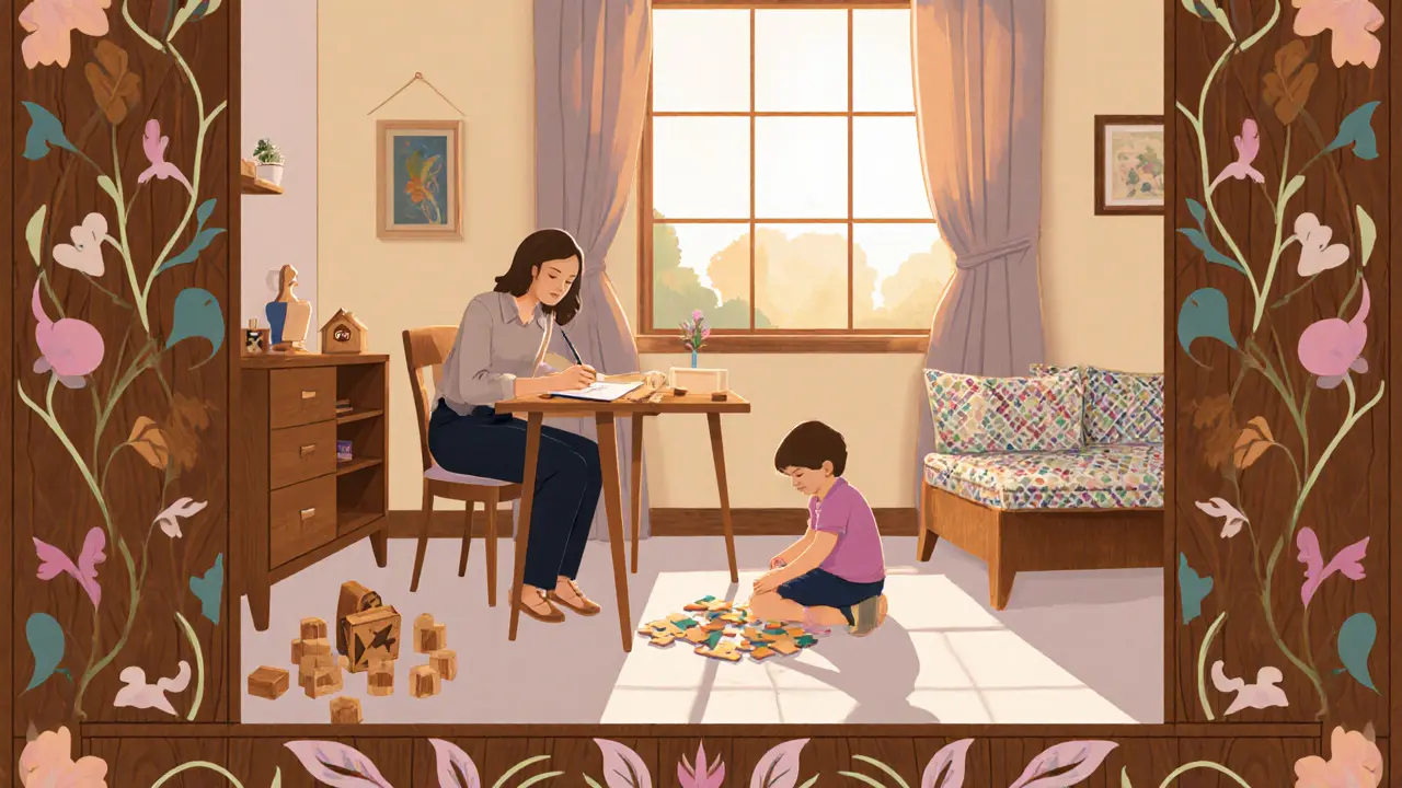 Rodina po PCIT, spokojený rodič a dítě, cítí se sebejistě.