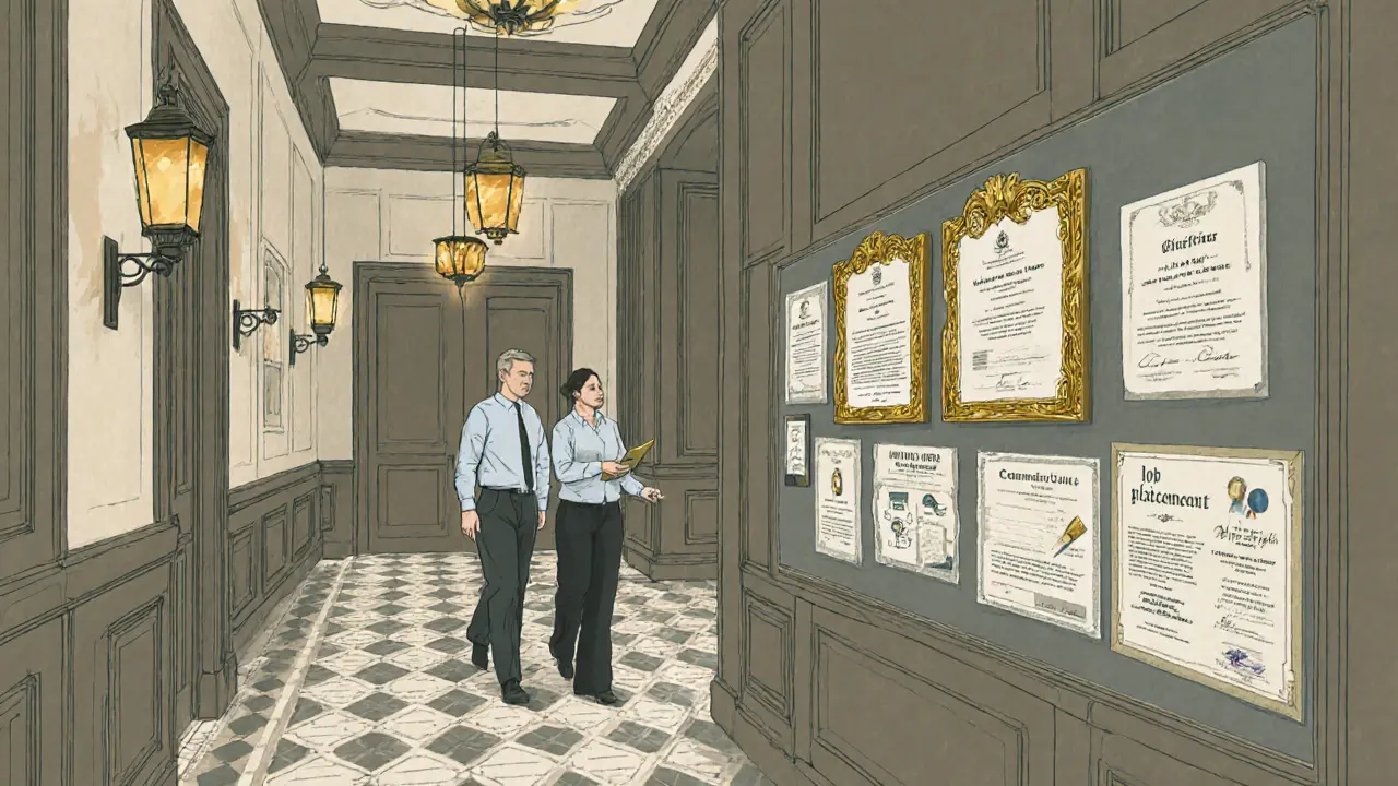 Zákazník prohlíží zařízení, setkává se s personálem a vidí akreditace, ukázky následné péče.