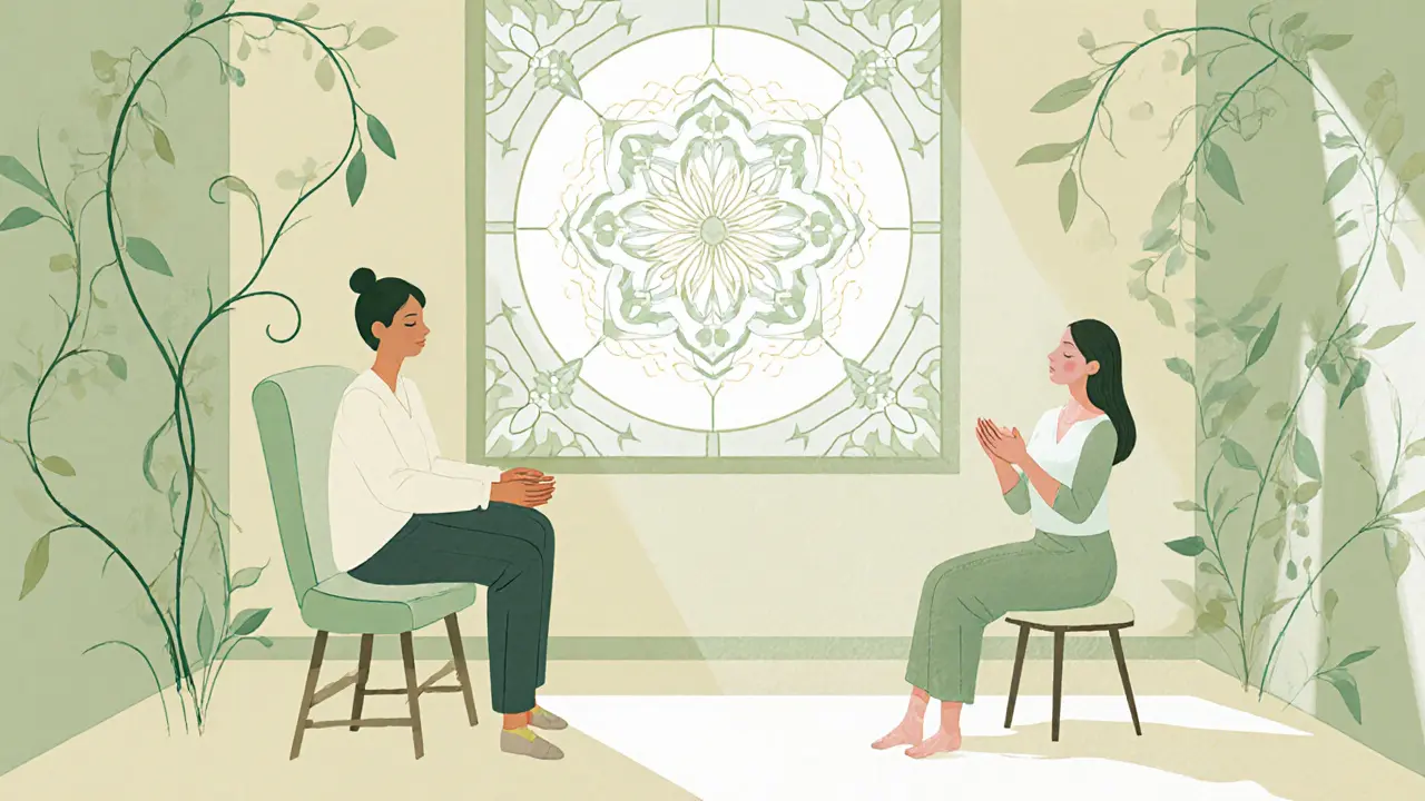 Terapeut naslouchá a klient prožívá okamžik „tady a teď“.