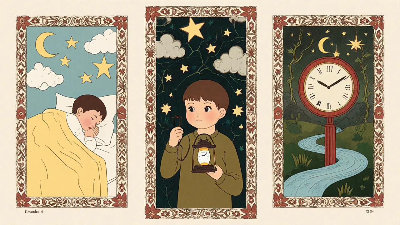 Tři postavy ukazují různé vývojové fáze porozumění smrti.