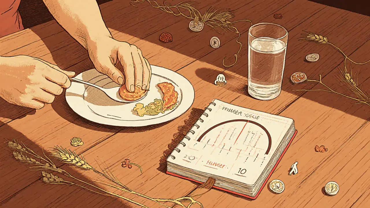 Klidná večeře, deník s hladovým škálou a sklenice vody, doplněné ornamenty Arts and Crafts.