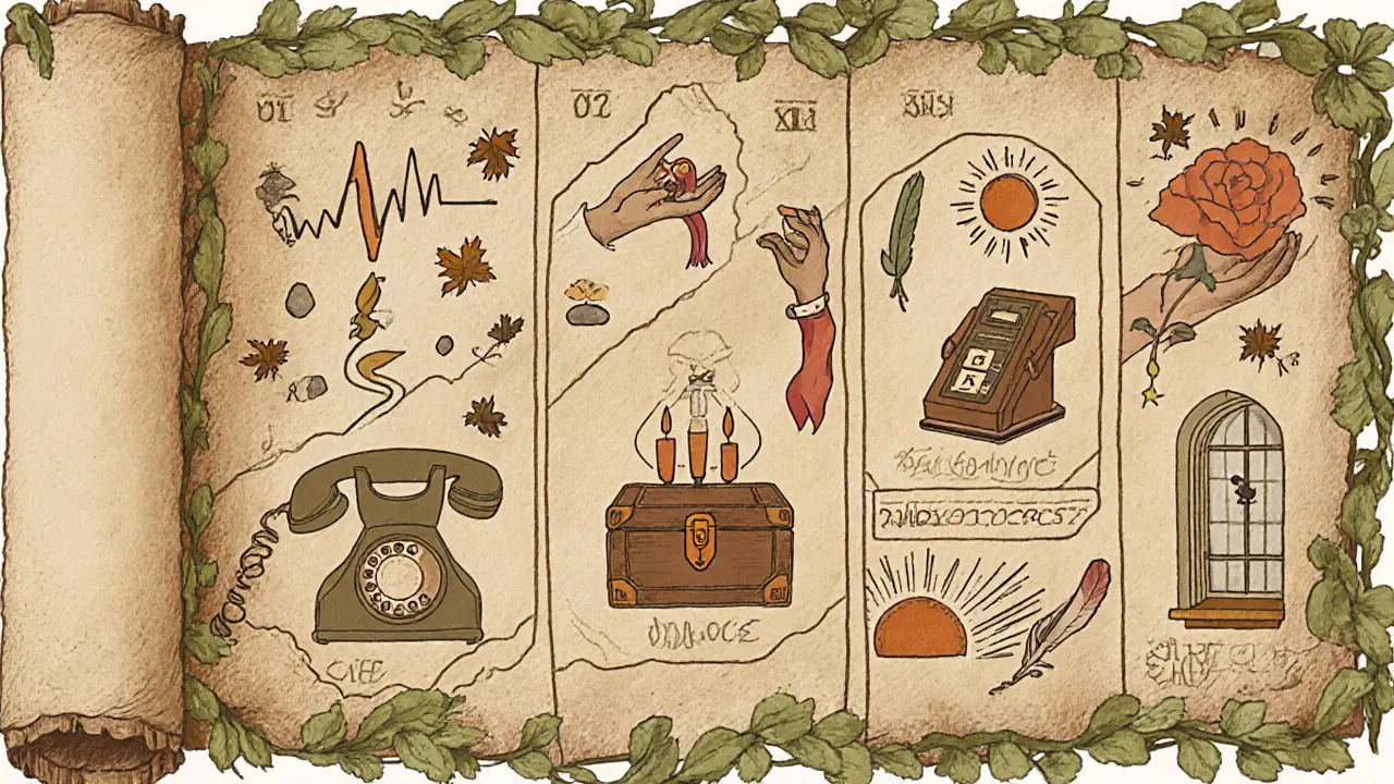 Šest částí na svitku ukazujících kroky bezpečnostního plánu s přírodními ikonami.