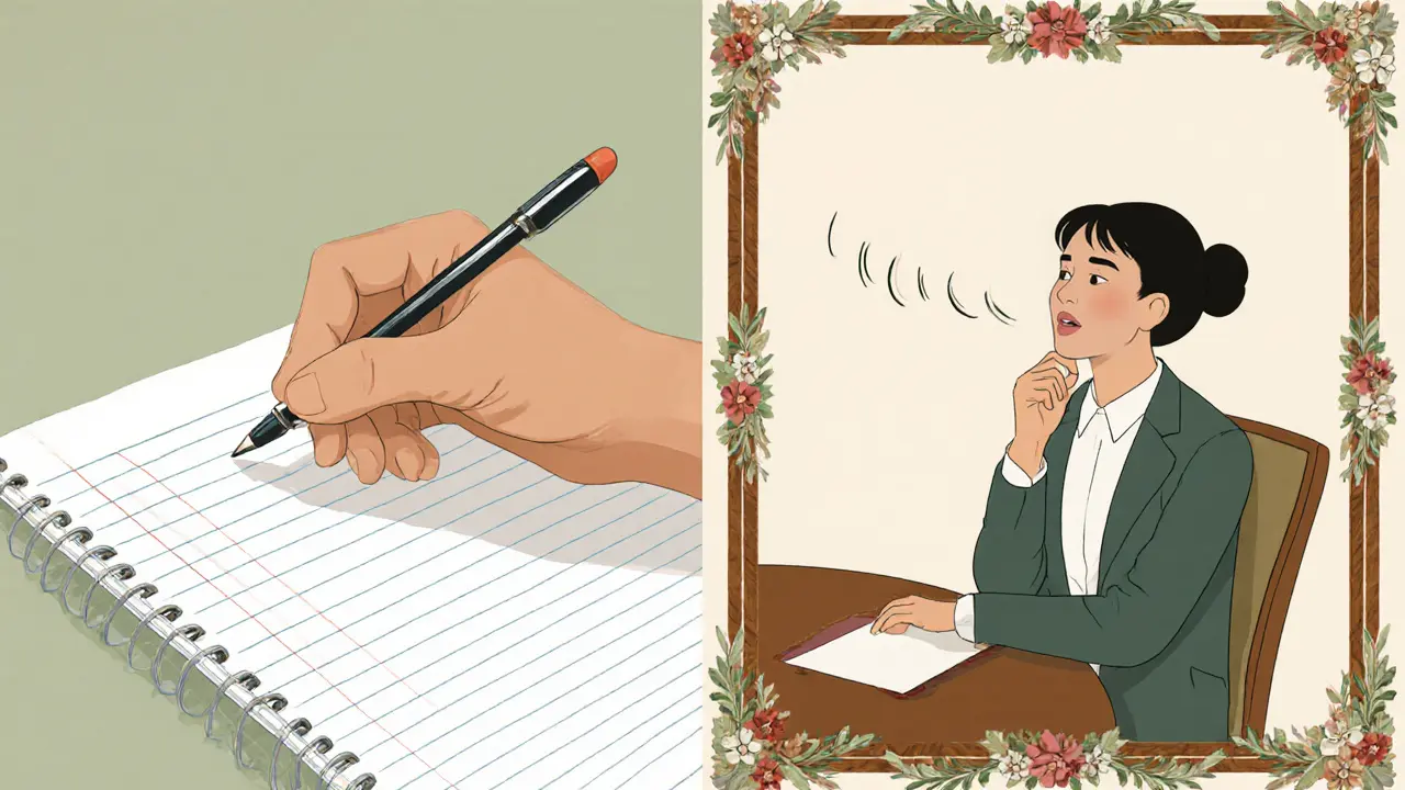 Klient zapisuje do deníku a používá já‑výroky během sezení.