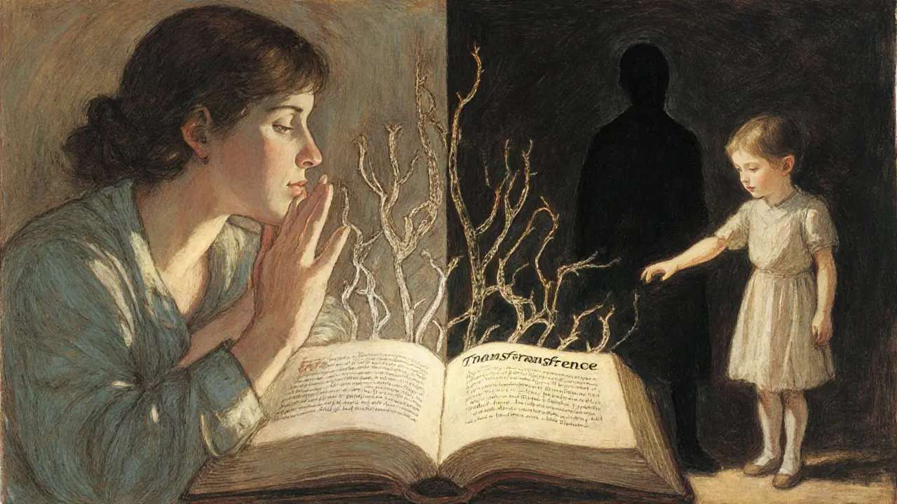 Rozdělený obraz: dítě táhne k stínu, kniha s přenosem mezi nimi.