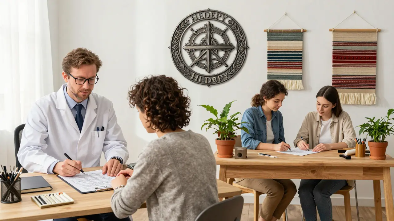 Dvě různé terapeutické prostředí: klinické a osobní, spojené společným certifikačním symbolem.