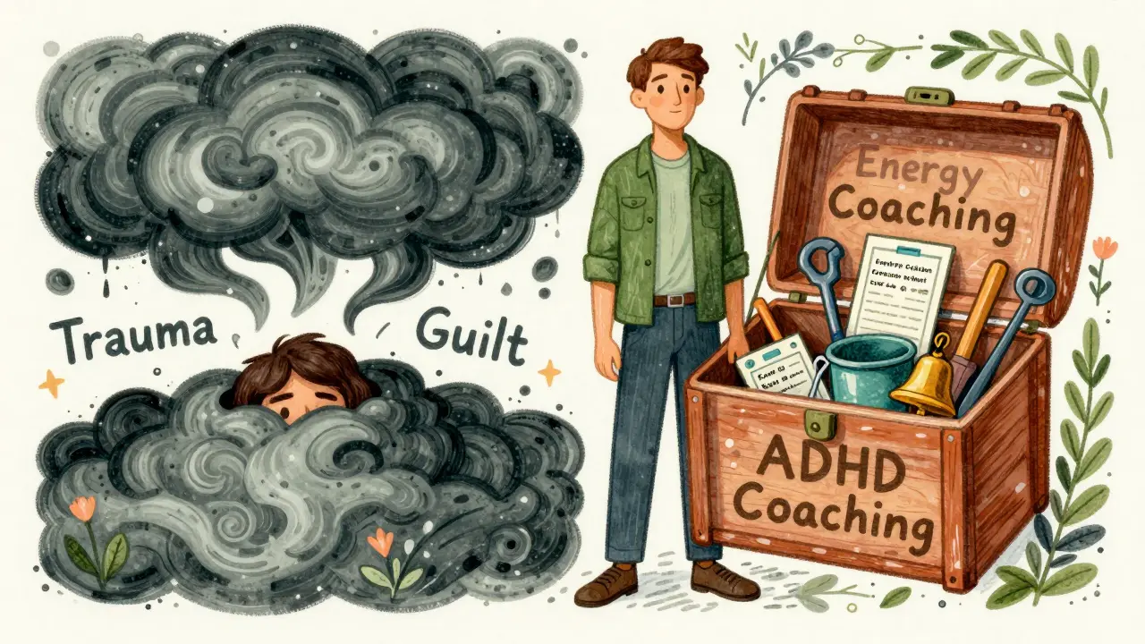 Dvě strany jedné osoby: emocionální chaos vs. nástroje pro každodenní život s ADHD.