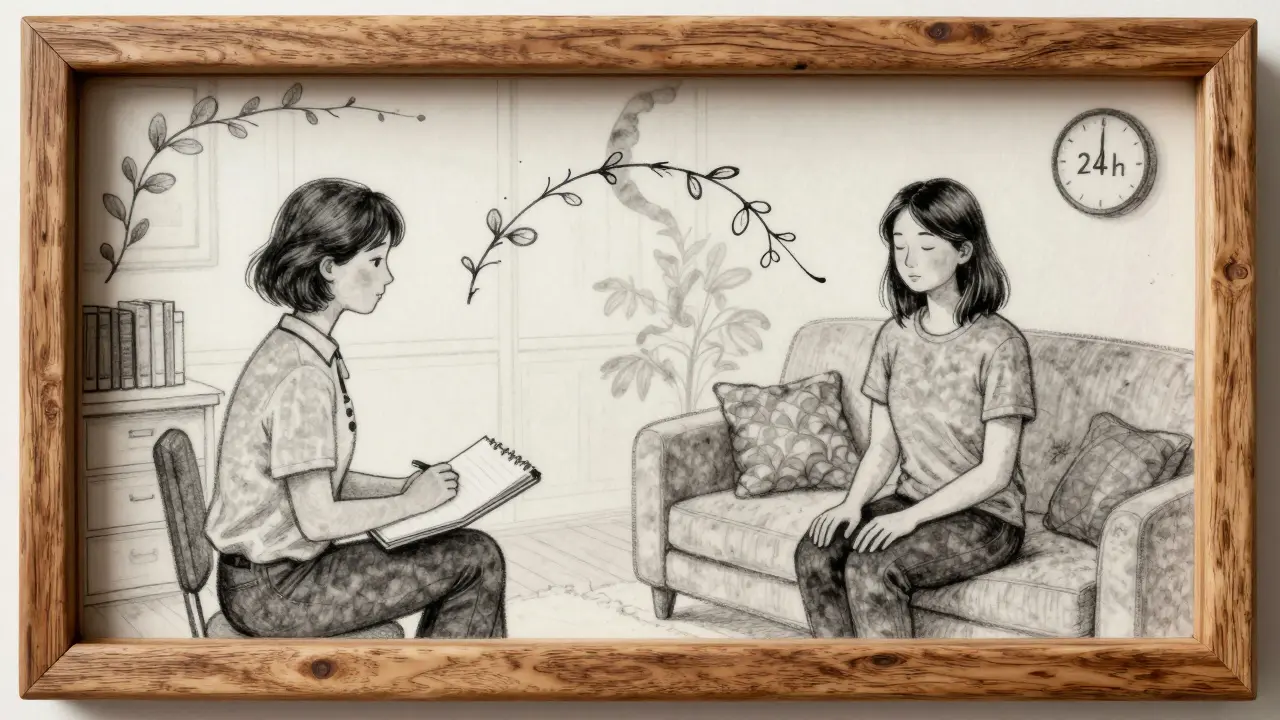 Terapeut a klient spojeni vlnami a hodinou 24 hodin v rámci domácího prostředí.