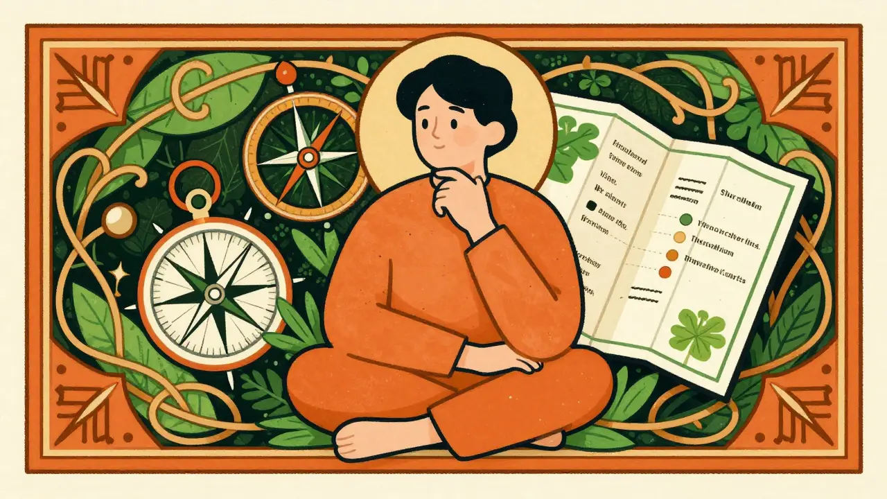 Dekorativní ilustrace symbolizující psychologické poradenství a hledání konkrétního životního řešení.