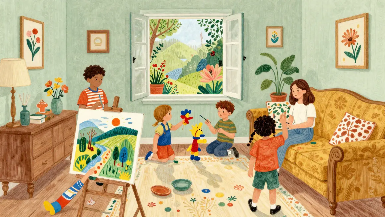 Děti v arteterapii a dramaterapii v útulném prostředí.