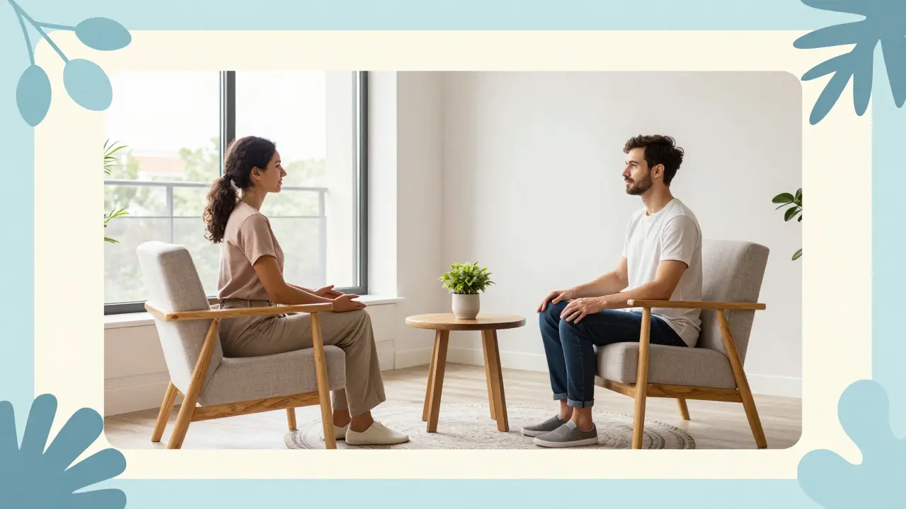 Moderní terapeutická sezení s důrazem na harmonii a integraci v stylu Arts and Crafts.