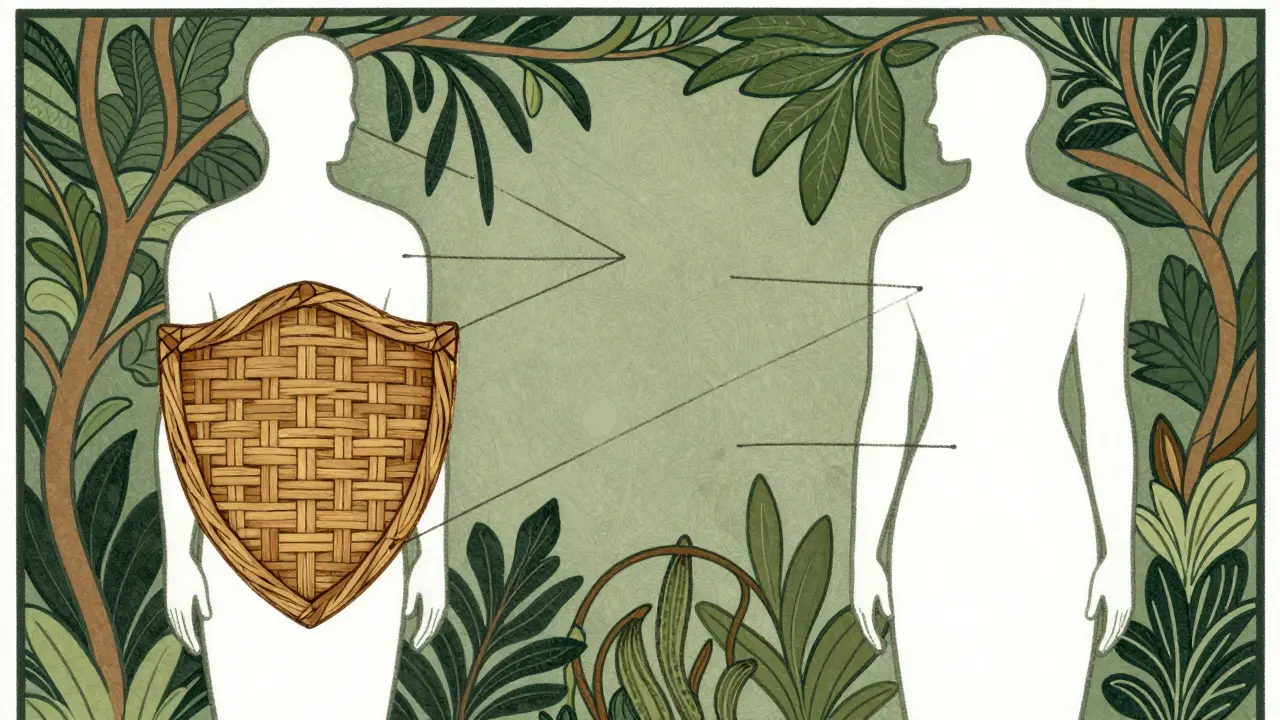 Ilustrace osobních hranic a komunikace mezi dvěma postavami