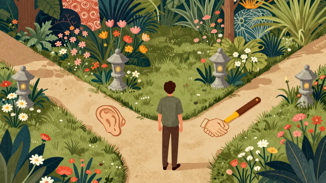 Ilustrace volby správného terapeuta podle kompatibility a naslouchání