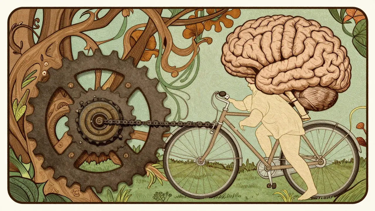 Abstraktní ilustrace zaseknutého řetězu jako metafora rigidního myšlení