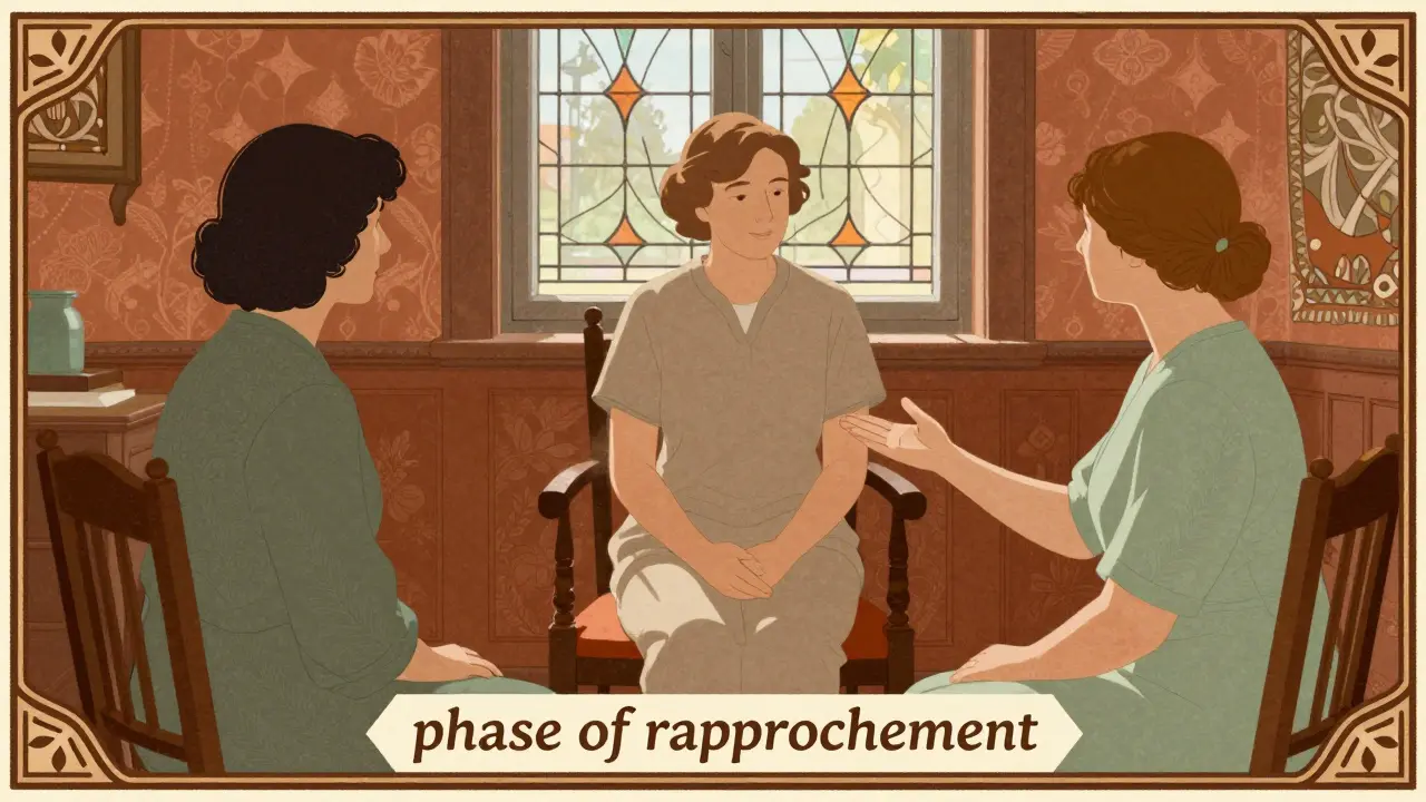 Terapeutická sezení s párem, teplé barvy, ilustrace