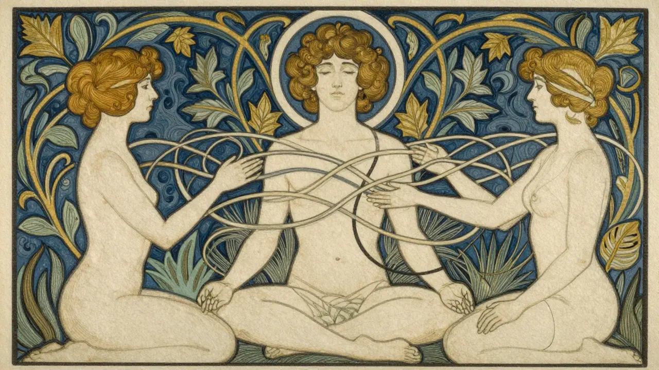 Abstraktní ilustrace terapeutické aliance s ornamentálními vzory