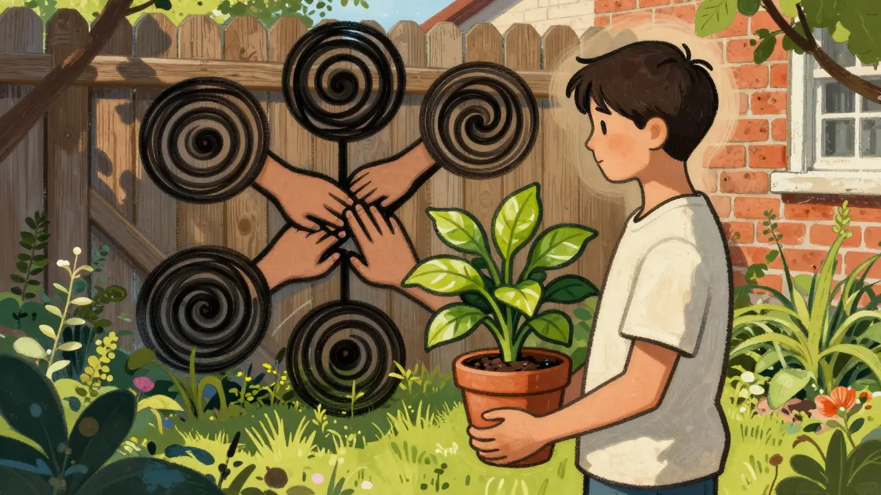Symbolická ilustrace regulace emocí a naděje v zahradě