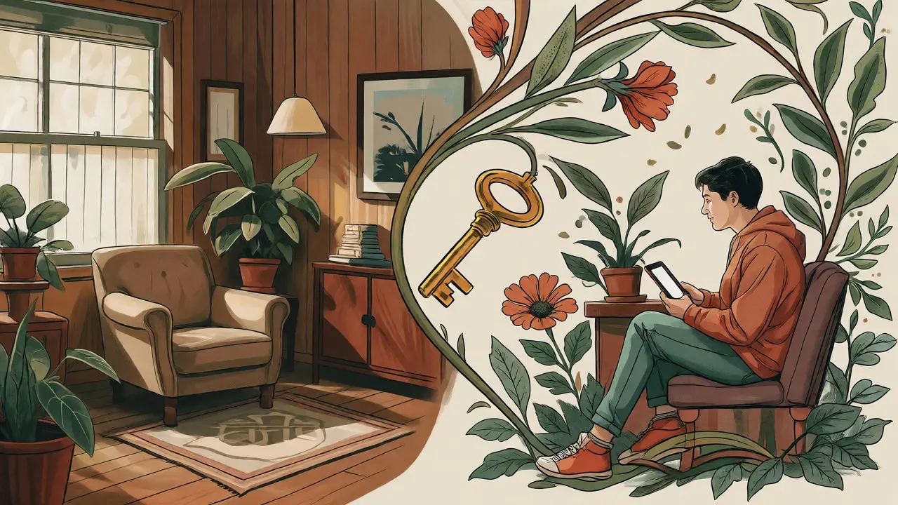 Illustration comparing private and online therapy with floral motifs